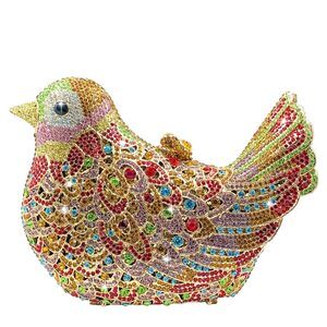 8904 Bird Crystal Clutch Purses Dressy Rhinestone Evening Bag Pigeon Prom